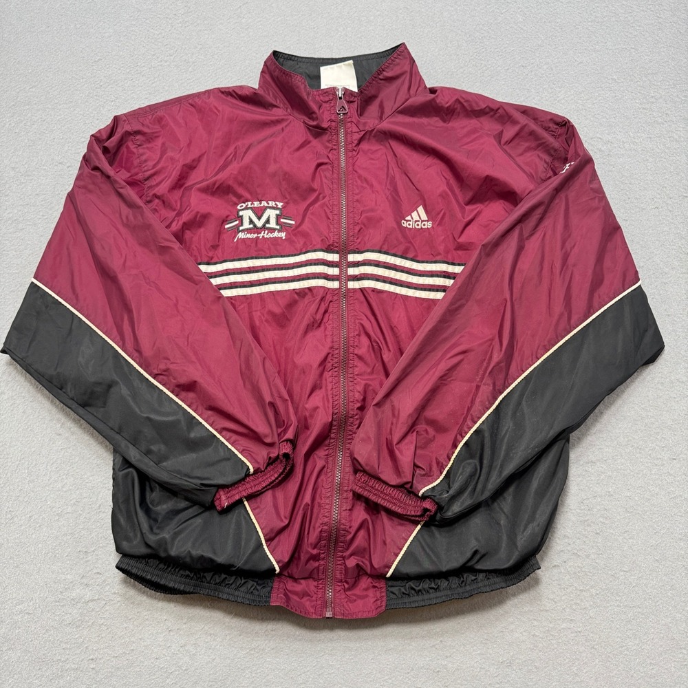 Vintage 90s Adidas Track Jacket Mens Large Maroon O'Leary Minor Hockey Varsity